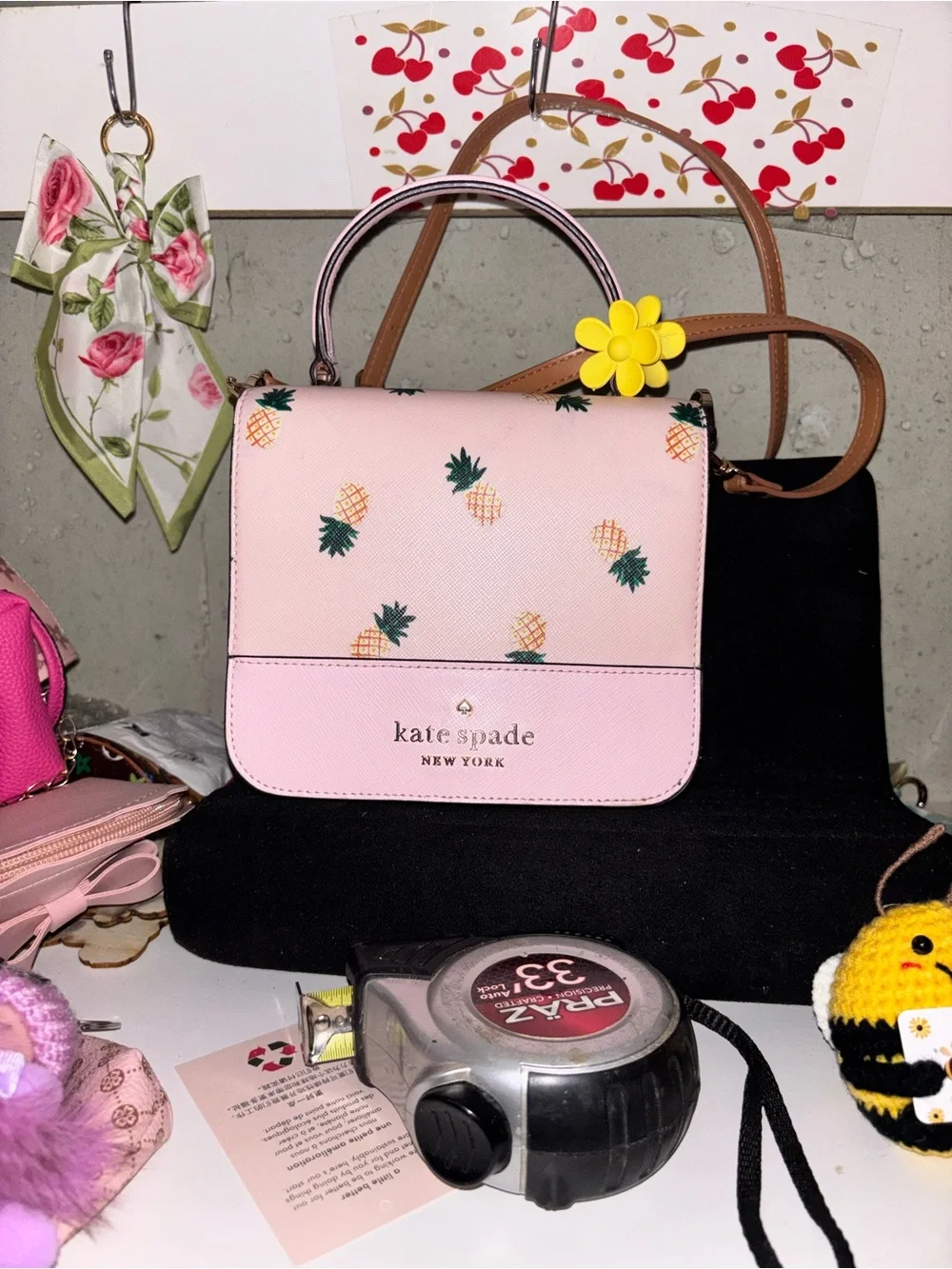 kate spade Pink Pineapple Print Leather Top-Handle Crossbody